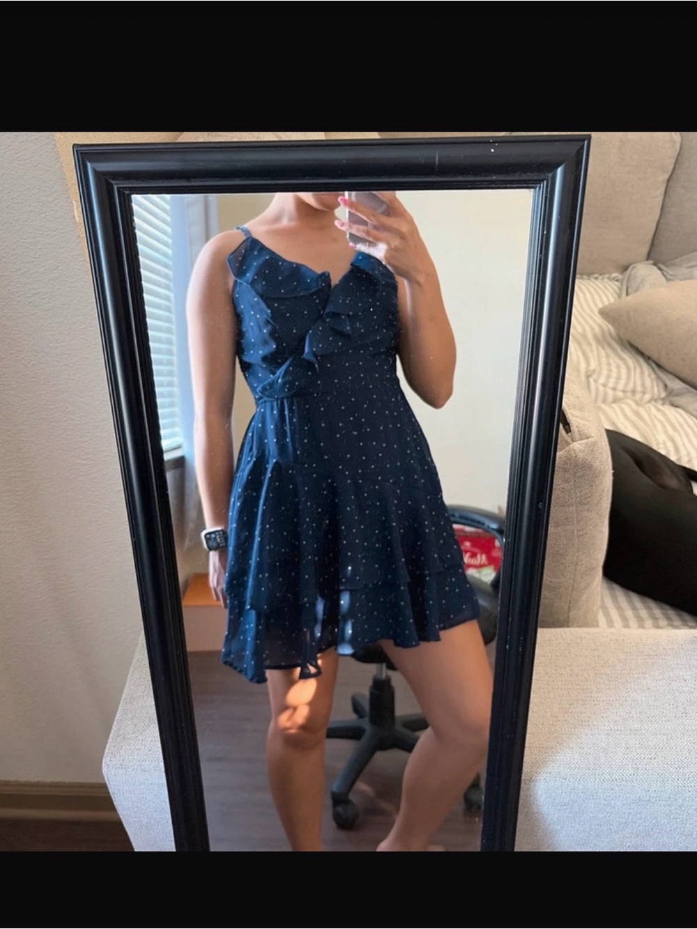 Japna Navy Mini Dress with White Polka Dot Print